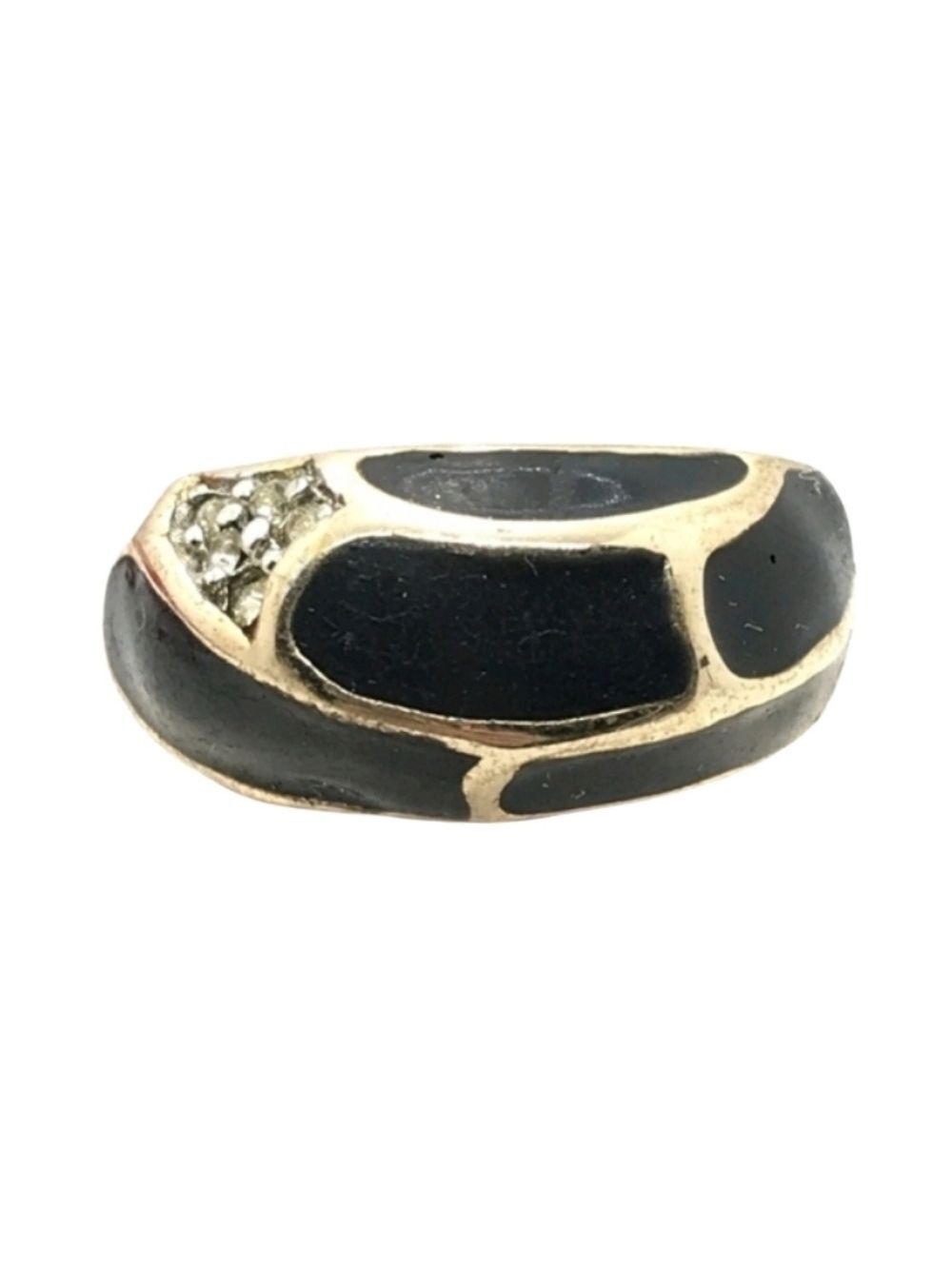 Vintage 18K HGE Gold Plated Black Enamel Rhinestone Ring Size 6